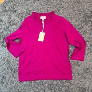 Pure Collection Pink Magenta Ruffle Neck Sweater Size XS NWT